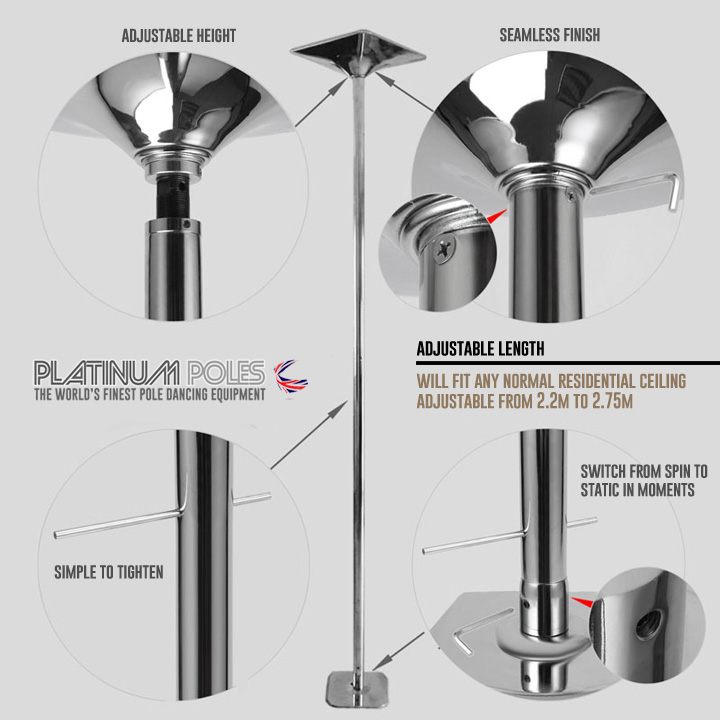 Platinum Poles 45mm Dance / Spinning Fitness Pole SHORT HEIGHT